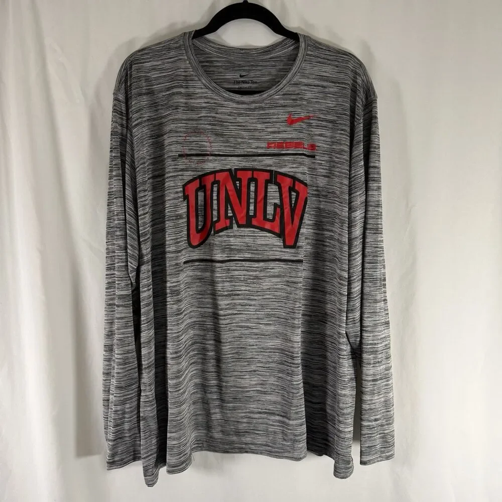 UNLV Rebels Nike Shirt Men's 3XL Heathered Grey Long Sleeve Crew Neck